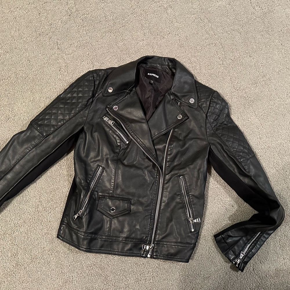Express Quilted Black Leather motorcycle Jacket for Women